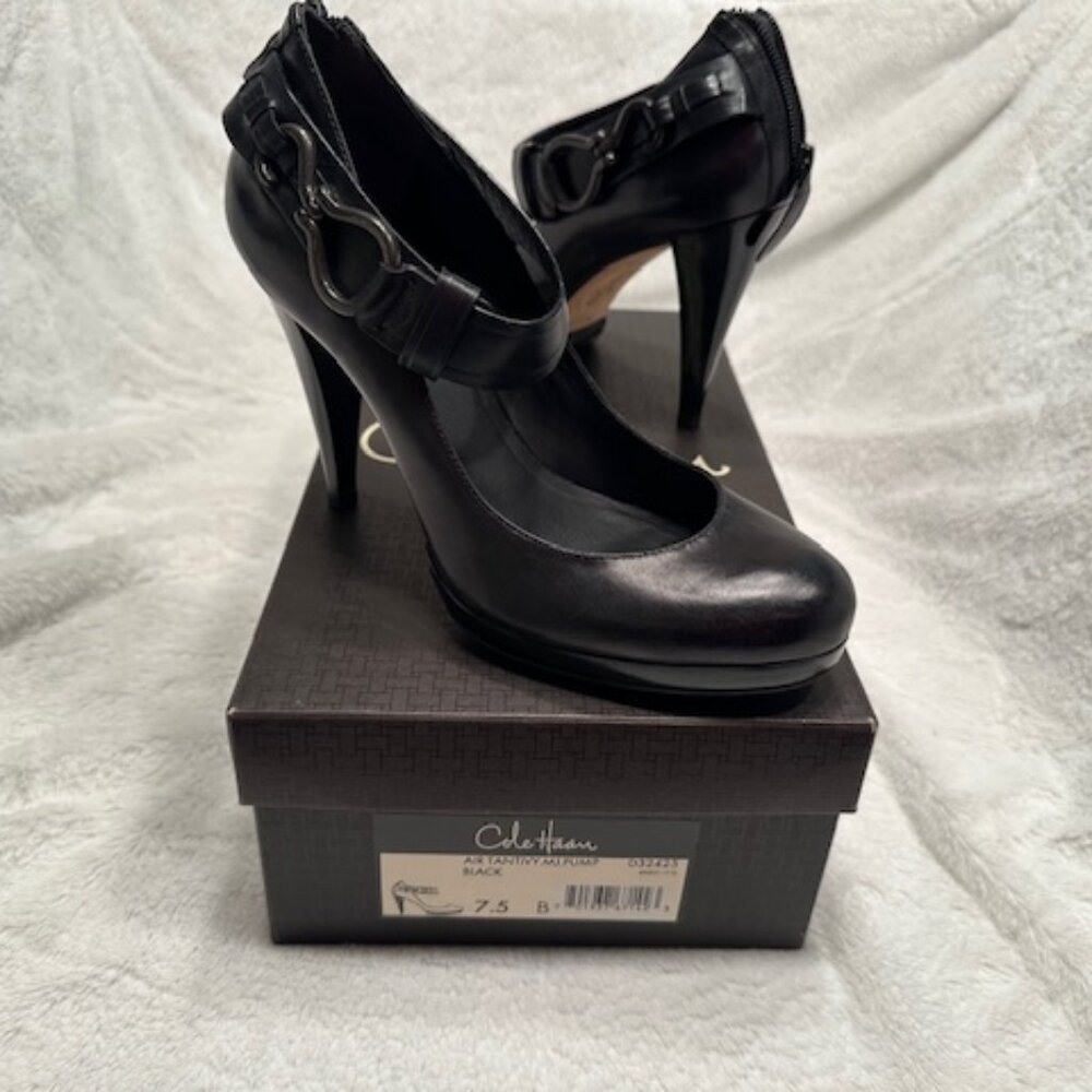 black leather pumps